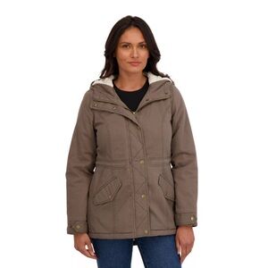 Sebby Cozy Sherpa Lined Cotton Twill Anorak Parka Jacket Coat Olive Army Green